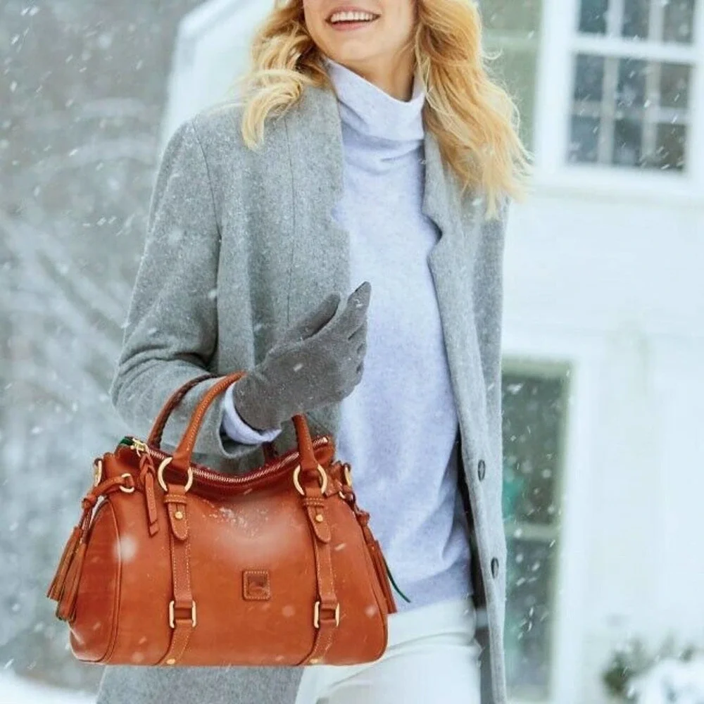 Dooney & Bourke Florentine Leather Tassel Medium Satchel $580 Cognac
